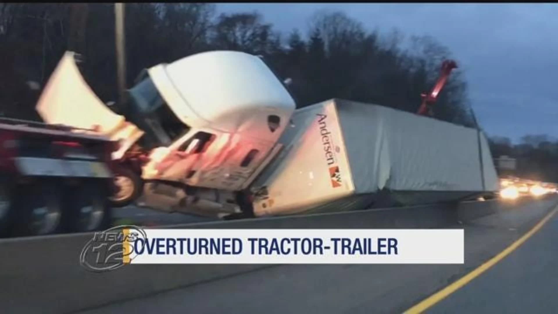 Overturned tractor-trailer snarls traffic on I-287
