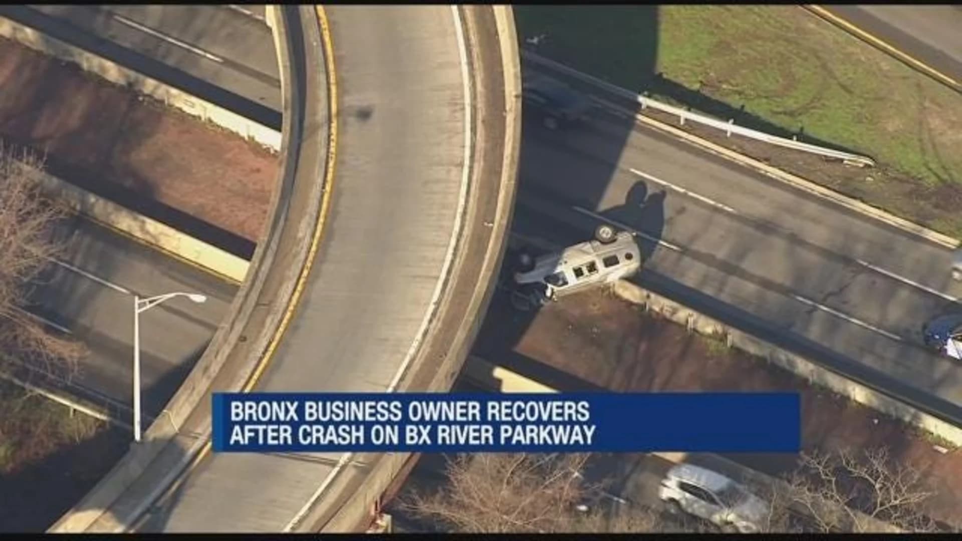 Van flies off overpass, crashes onto Bronx River Pkwy.