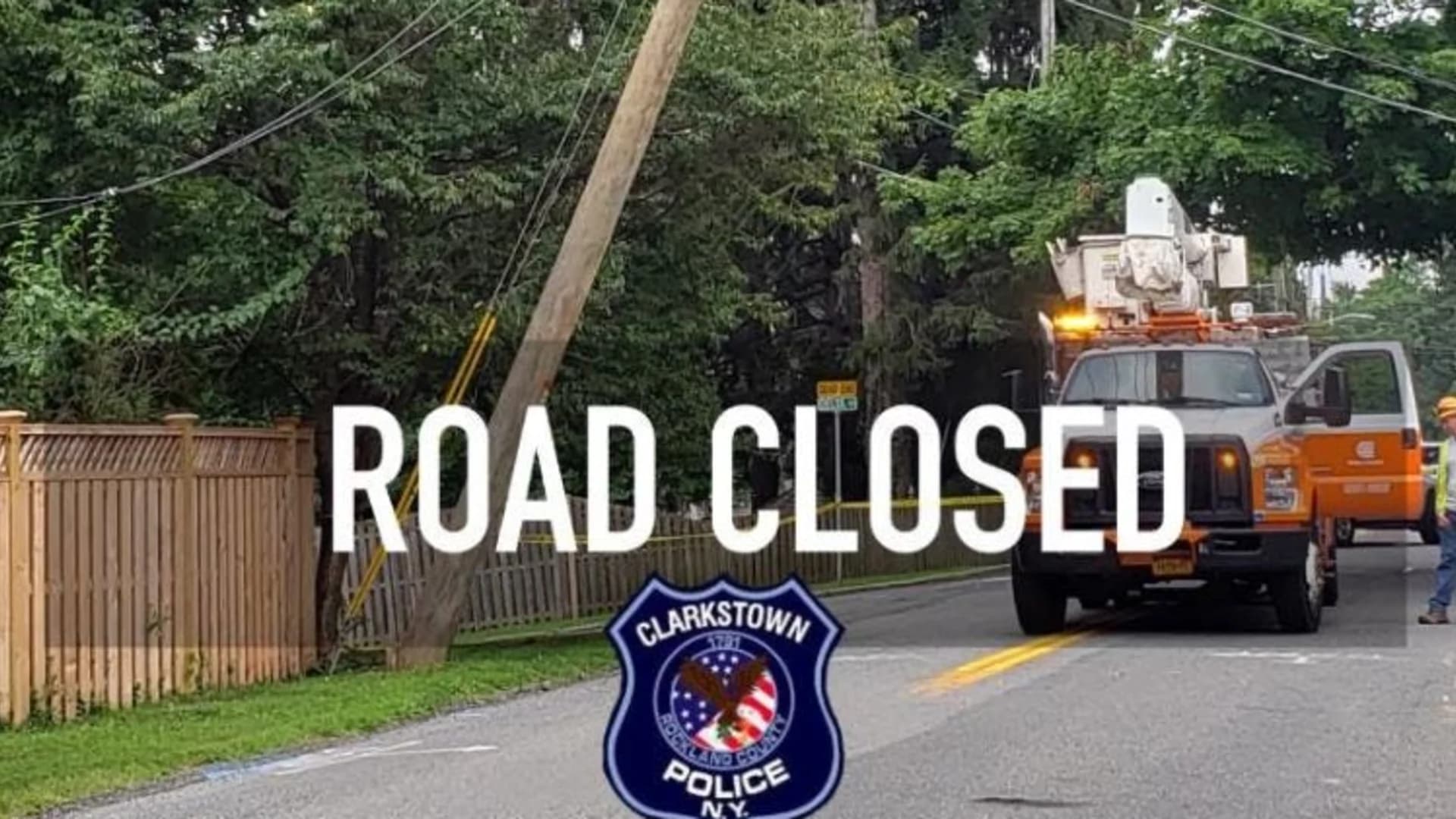 Clarkstown PD close road after truck hits low wire, power near area may be affected