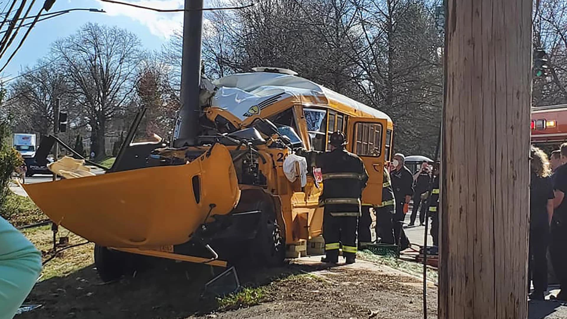 Driver hospitalized when school bus collides with truck in Bardonia