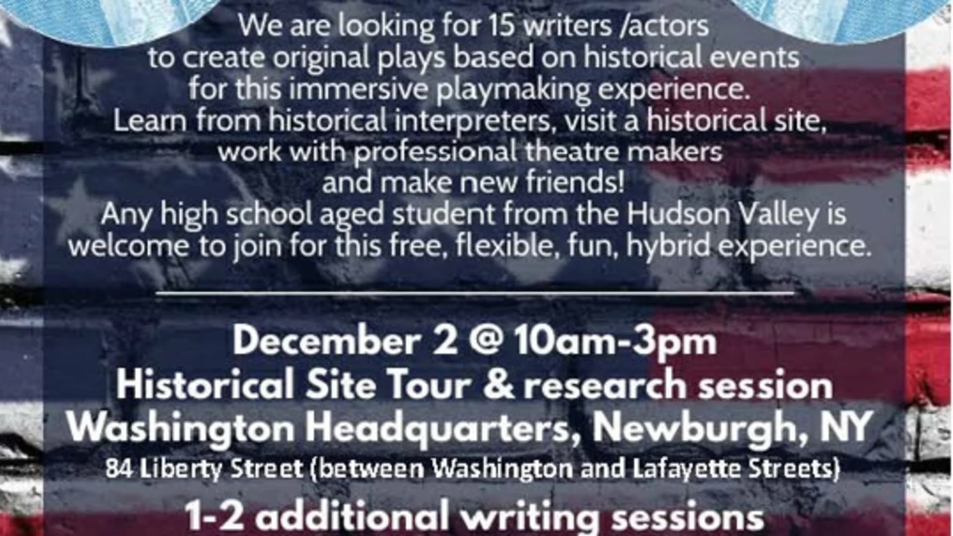 Washington Project searching for 15 HS students in the Hudson Valley for 2024 project