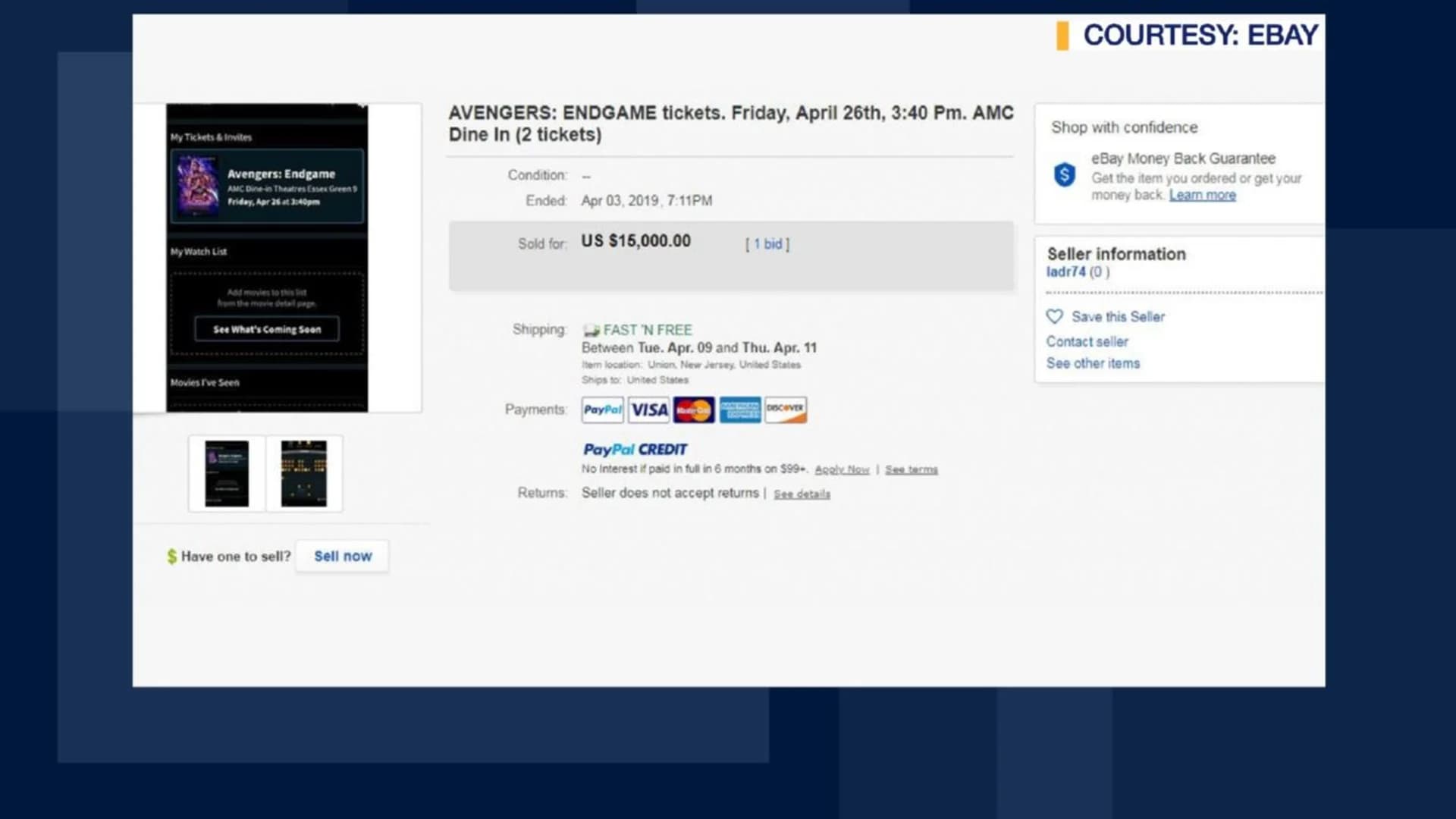 ‘Avengers: Endgame’ ticket set sells for $15K on eBay for NJ showing